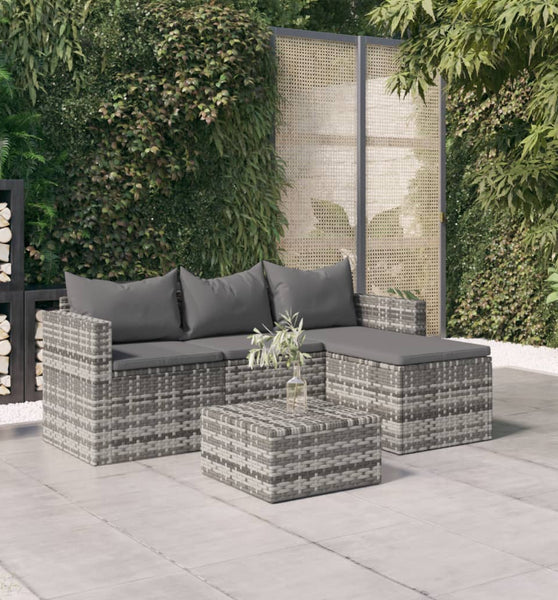 3-tlg. Garten-Lounge-Set mit Kissen Grau Poly Rattan