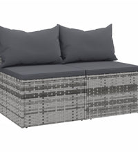 Garten-Mittelsofas mit Kissen 2 Stk. Grau Poly Rattan