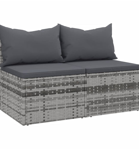 Garten-Mittelsofas mit Kissen 2 Stk. Grau Poly Rattan