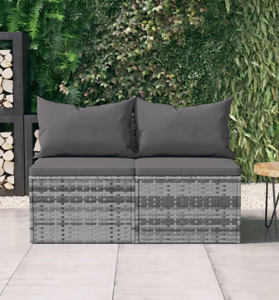 Garten-Mittelsofas mit Kissen 2 Stk. Grau Poly Rattan