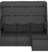 3-Sitzer-Gartensofa mit Dach und Fußhocker Schwarz Poly Rattan