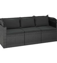 3-Sitzer-Gartensofa mit Dach und Fußhocker Schwarz Poly Rattan