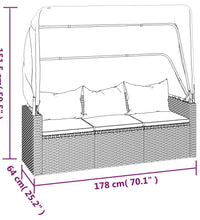 3-Sitzer-Gartensofa mit Dach und Fußhocker Schwarz Poly Rattan