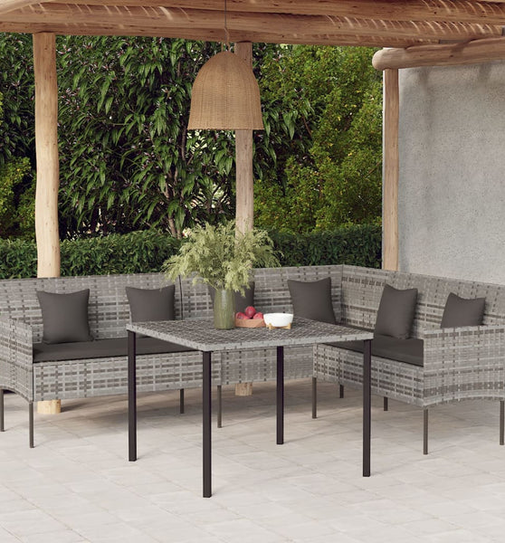 2-tlg. Garten-Essgruppe mit Kissen Grau Poly Rattan