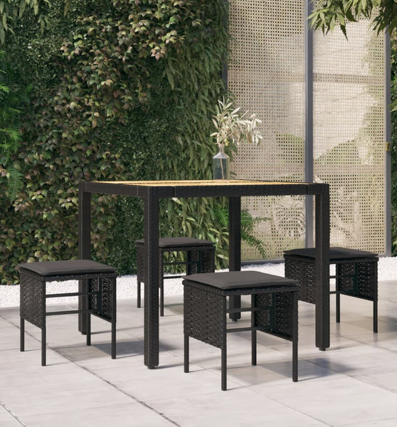 Gartenhocker mit Kissen 4 Stk. Schwarz Poly Rattan