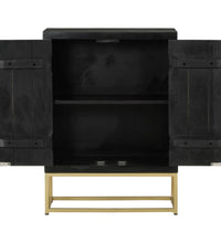 Sideboard mit 2 Türen Schwarz Gold 55x30x75 cm Massivholz Mango