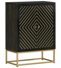 Sideboard mit 2 Türen Schwarz Gold 55x30x75 cm Massivholz Mango