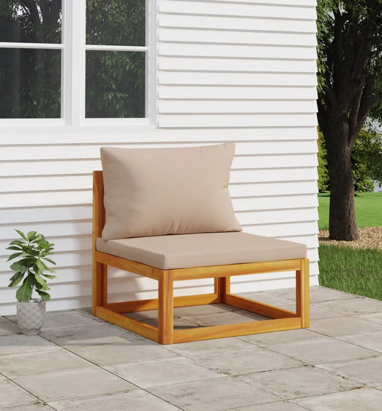 Garten-Mittelsofa mit Taupe Kissen Massivholz Akazie