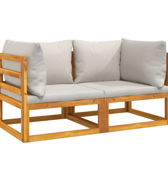 Modular-Ecksofas 2 Stk. mit Hellgrauen Kissen Massivholz Akazie