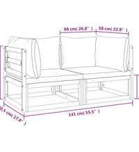 Modular-Ecksofas 2 Stk. mit Hellgrauen Kissen Massivholz Akazie