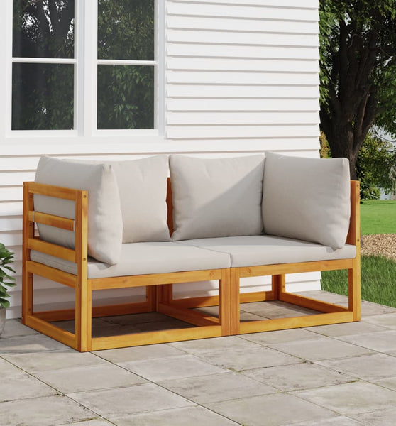 Modular-Ecksofas 2 Stk. mit Hellgrauen Kissen Massivholz Akazie