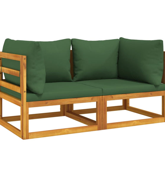 Modular-Ecksofas 2 Stk. mit Grünen Kissen Massivholz Akazie