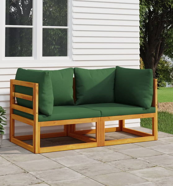 Modular-Ecksofas 2 Stk. mit Grünen Kissen Massivholz Akazie