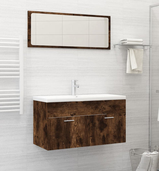 2-tlg. Badmöbel-Set Räuchereiche Holzwerkstoff