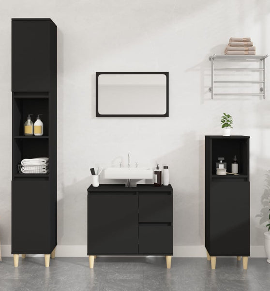 Badschrank Schwarz 30x30x190 cm Holzwerkstoff