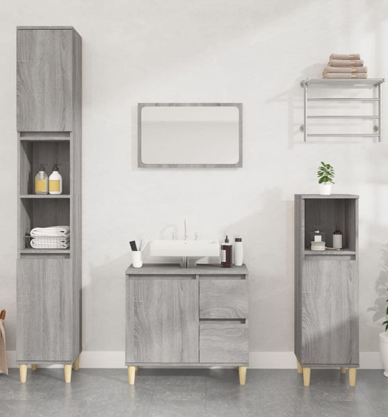 Badschrank Grau Sonoma 30x30x190 cm Holzwerkstoff