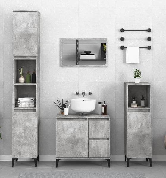 Badschrank Betongrau 30x30x190 cm Holzwerkstoff