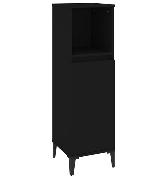 Badschrank Schwarz 30x30x100 cm Holzwerkstoff