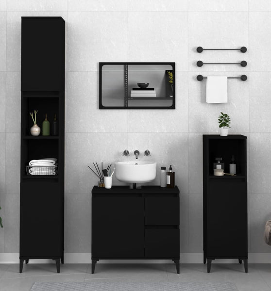 Badschrank Schwarz 30x30x100 cm Holzwerkstoff
