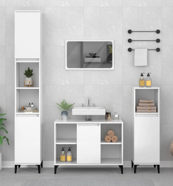 Waschbeckenunterschrank Hochglanz-Weiß 80x33x60cm Holzwerkstoff