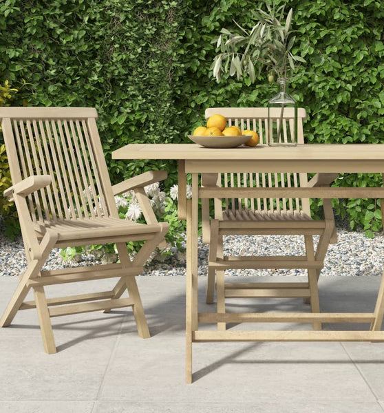 Gartenstühle 2 Stk. Klappbar Grau 56x61x89 cm Massivholz Teak