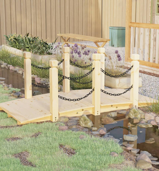 Gartenbrücke mit Kettengeländer 150x67x56 cm Massivholz Fichte