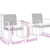 3-tlg. Garten-Essgruppe mit Kissen Braun PP-Rattan