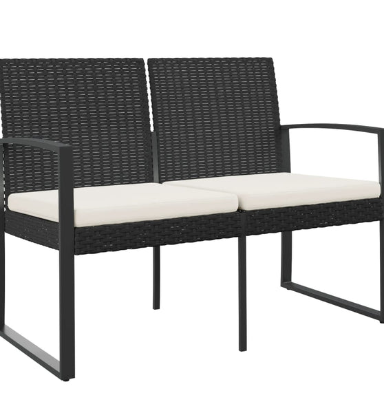 Gartenbank 2-Sitzer mit Kissen Schwarz PP-Rattan