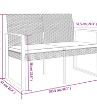 Gartenbank 2-Sitzer mit Kissen Braun PP-Rattan