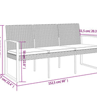 Gartenbank 3-Sitzer mit Kissen Schwarz PP-Rattan