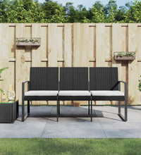 Gartenbank 3-Sitzer mit Kissen Schwarz PP-Rattan