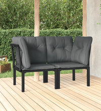 Garten-Eckstühle mit Kissen 2 Stk. Schwarz & Grau Poly Rattan