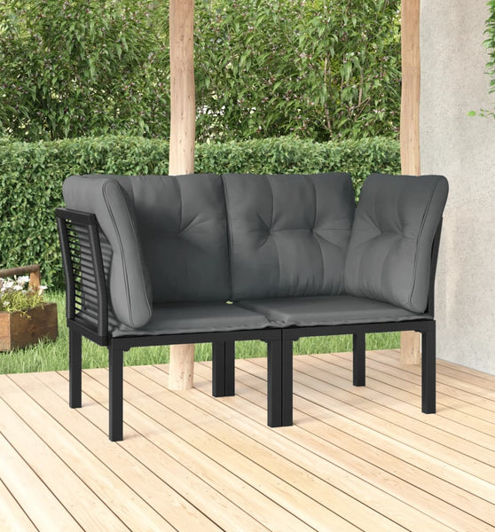 Garten-Eckstühle mit Kissen 2 Stk. Schwarz & Grau Poly Rattan