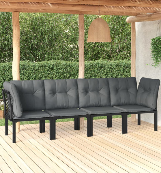 4-tlg. Garten-Lounge-Set Schwarz und Grau Poly Rattan