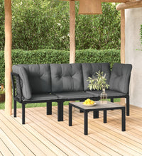 4-tlg. Garten-Lounge-Set Schwarz und Grau Poly Rattan