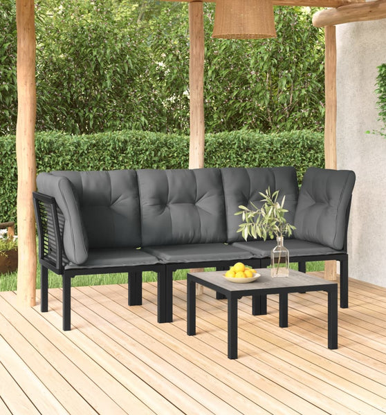 4-tlg. Garten-Lounge-Set Schwarz und Grau Poly Rattan