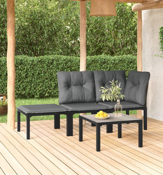 4-tlg. Garten-Lounge-Set Schwarz und Grau Poly Rattan