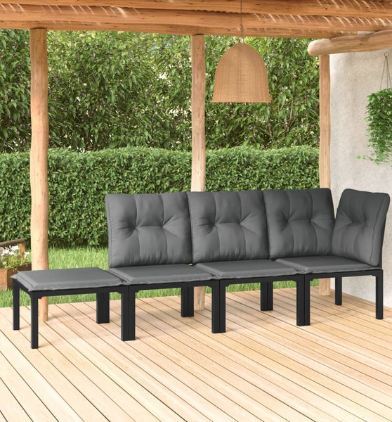 4-tlg. Garten-Lounge-Set Schwarz und Grau Poly Rattan