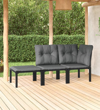 3-tlg. Garten-Lounge-Set Schwarz und Grau Poly Rattan