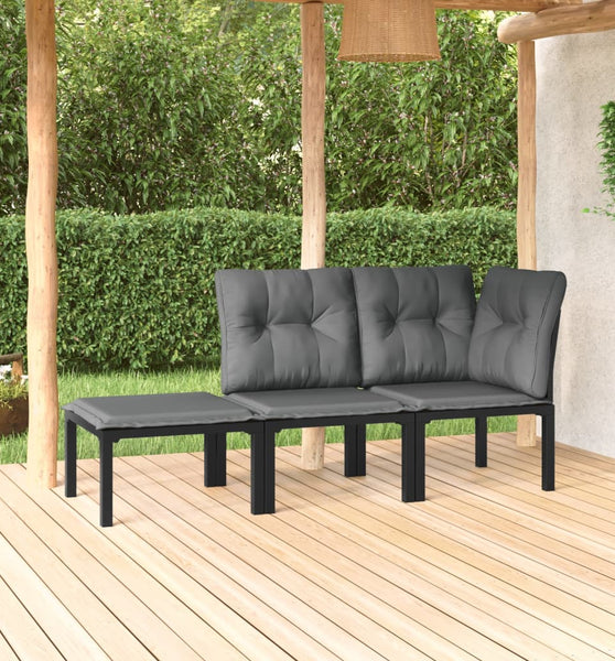 3-tlg. Garten-Lounge-Set Schwarz und Grau Poly Rattan