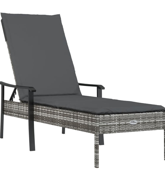 Sonnenliege mit Auflage Grau Poly Rattan