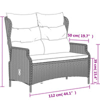 Gartenbank 2-Sitzer mit Kissen Schwarz Poly Rattan