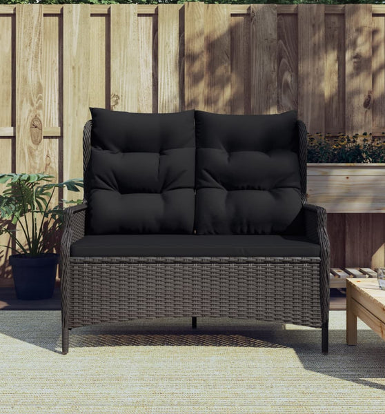 Gartenbank 2-Sitzer mit Kissen Schwarz Poly Rattan