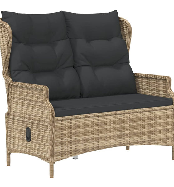 Gartenbank 2-Sitzer mit Kissen Braun Poly Rattan