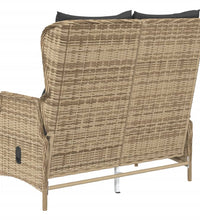 Gartenbank 2-Sitzer mit Kissen Braun Poly Rattan