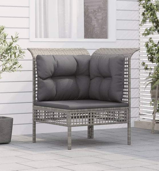 Garten-Ecksofa mit Kissen Grau Poly Rattan