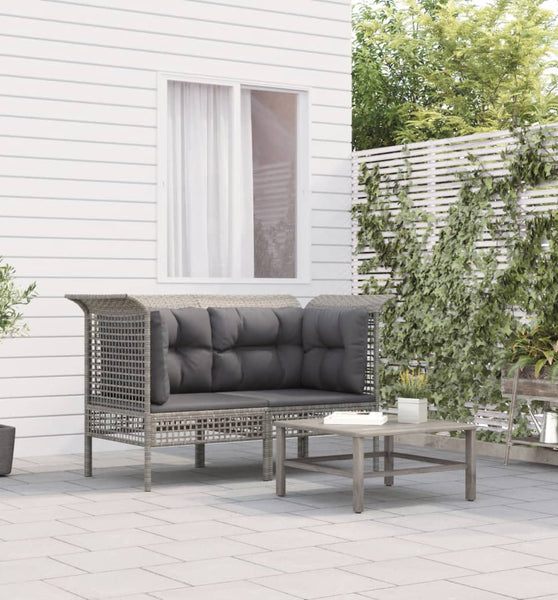 Garten-Ecksofas mit Kissen 2 Stk. Grau Poly Rattan