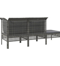 3-tlg. Garten-Lounge-Set mit Kissen Grau Poly Rattan