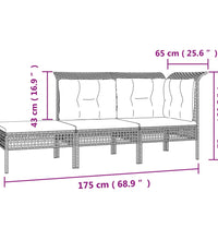 3-tlg. Garten-Lounge-Set mit Kissen Grau Poly Rattan