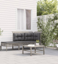 3-tlg. Garten-Lounge-Set mit Kissen Grau Poly Rattan